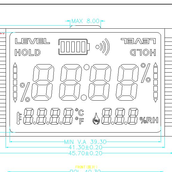Custom TN Positive Segment LCD สำหรับเครื่องวัดอุณหภูมิและไฮโกรมิเตอร์แผงจอแสดงผล LCD Positive Segment แบบสะท้อนแสง TN STN โรงงาน FSTN