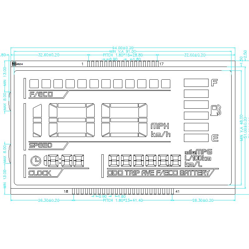 Custom Htn Negative Blue Segment LCD สำหรับรถจักรยานยนต์หน้าจอ LCD เชิงลบพร้อมแสงพื้นหลัง HTN nematic บิดสูง