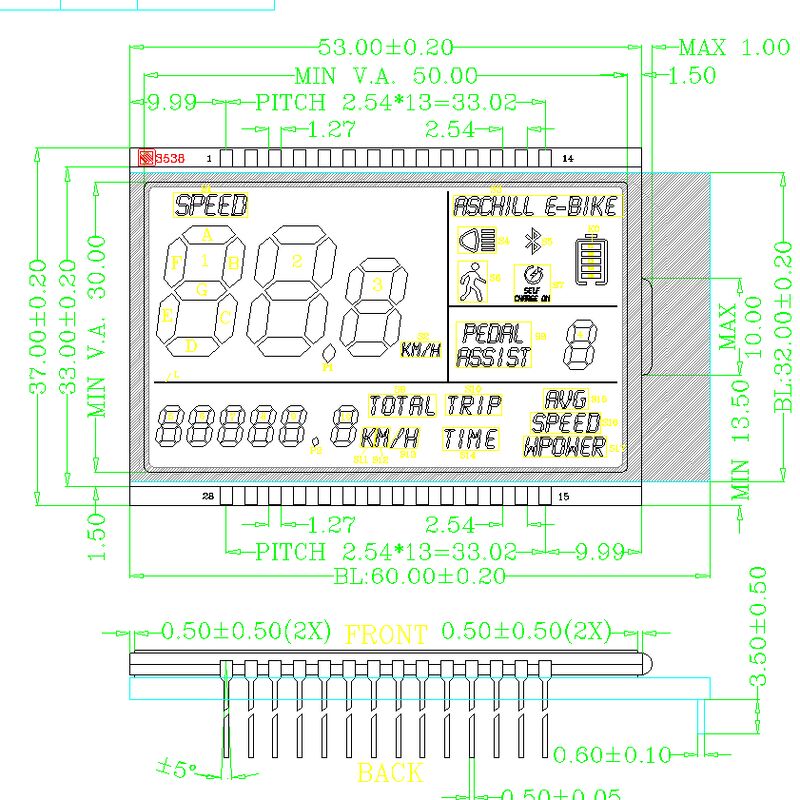 หน้าจอ LCD แบบกำหนดเองสำหรับหน้าจอ LCD E-Bike VA Segment จอแสดงผล LCD แบบกำหนดเอง VA จอแสดงผล LCD Segment สีดำ