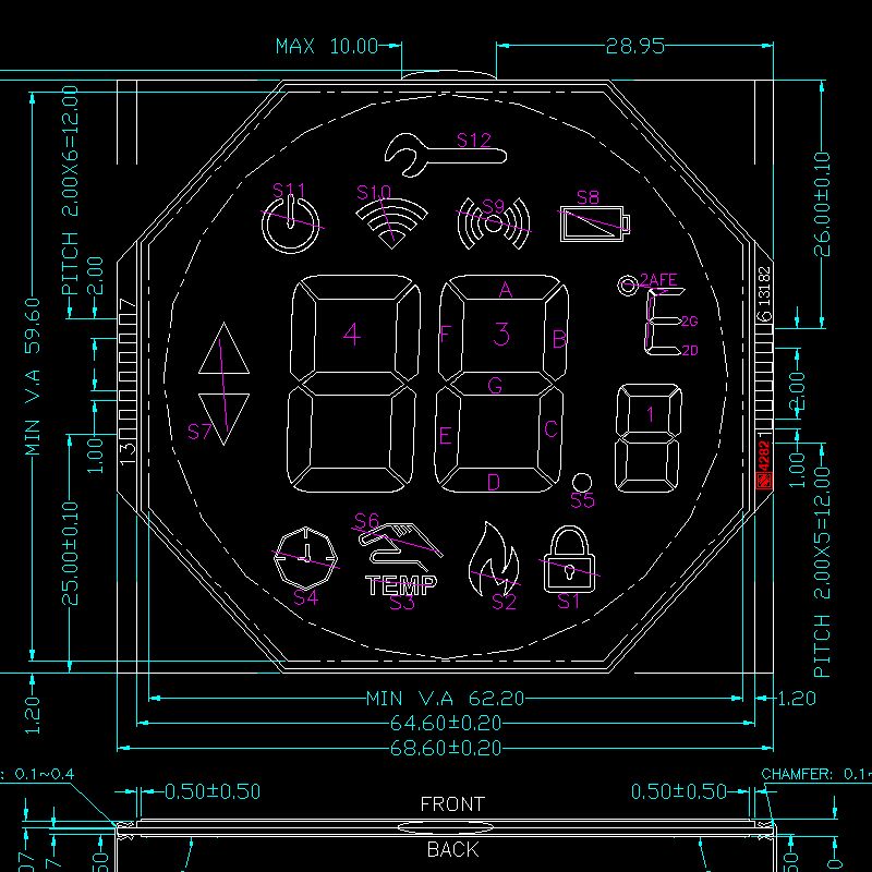 Custom HTN จอแสดงผล LCD Monochrome 7 Segment LCD สำหรับเทอร์โม Tn Htn Postive Transflective 7 Segment LCD แผงหน้าจอ LCD