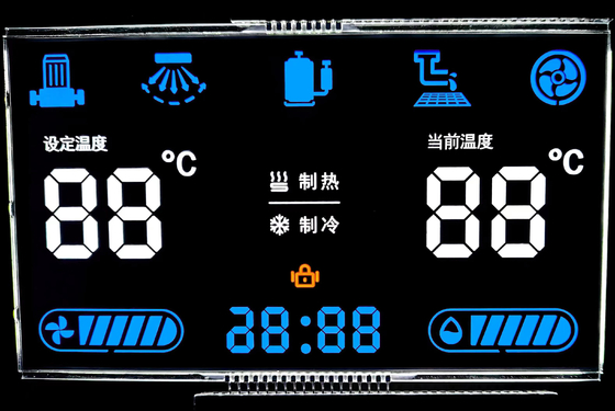 12 O Clock Negative VA LCD Display สีดํา ภาคหลัก กราฟิก Lcd Glass Va Panel สําหรับเทอร์โมสแตม